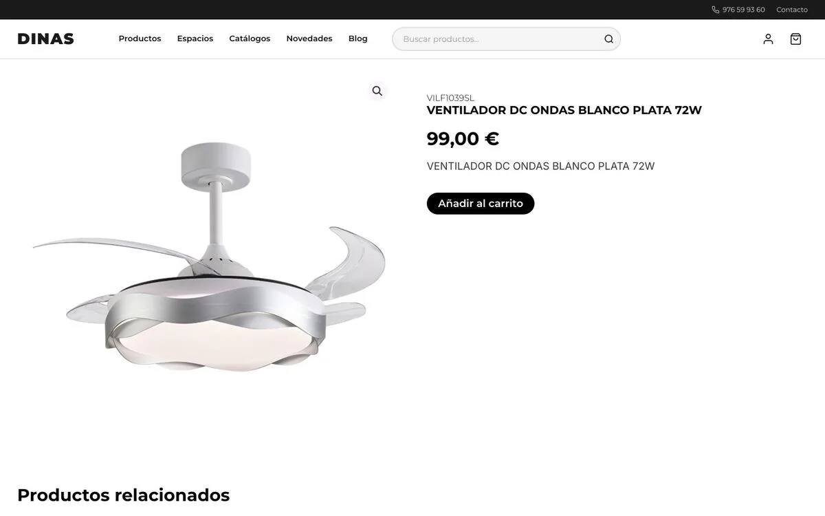 Ficha de producto de Dinas en escritorio
