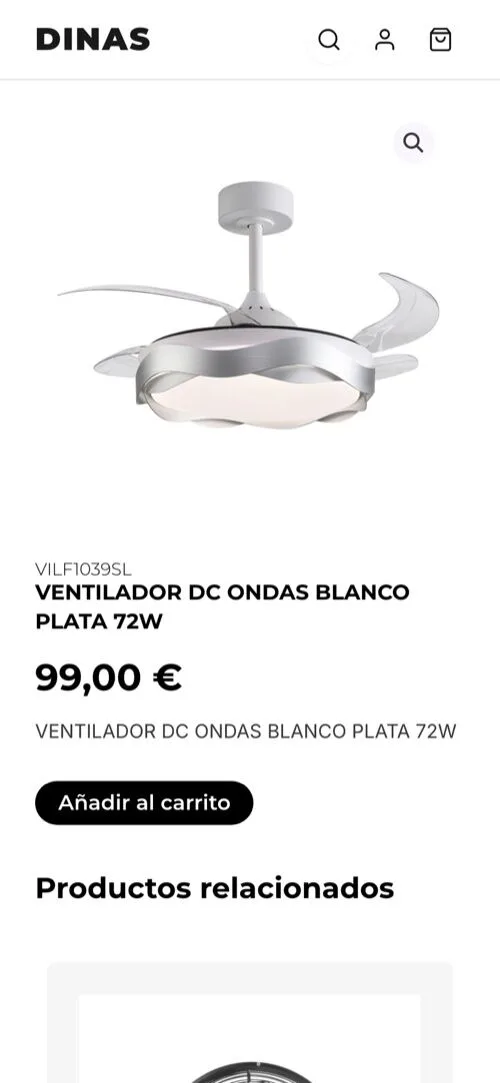 La misma ficha de producto de Dinas en móvil