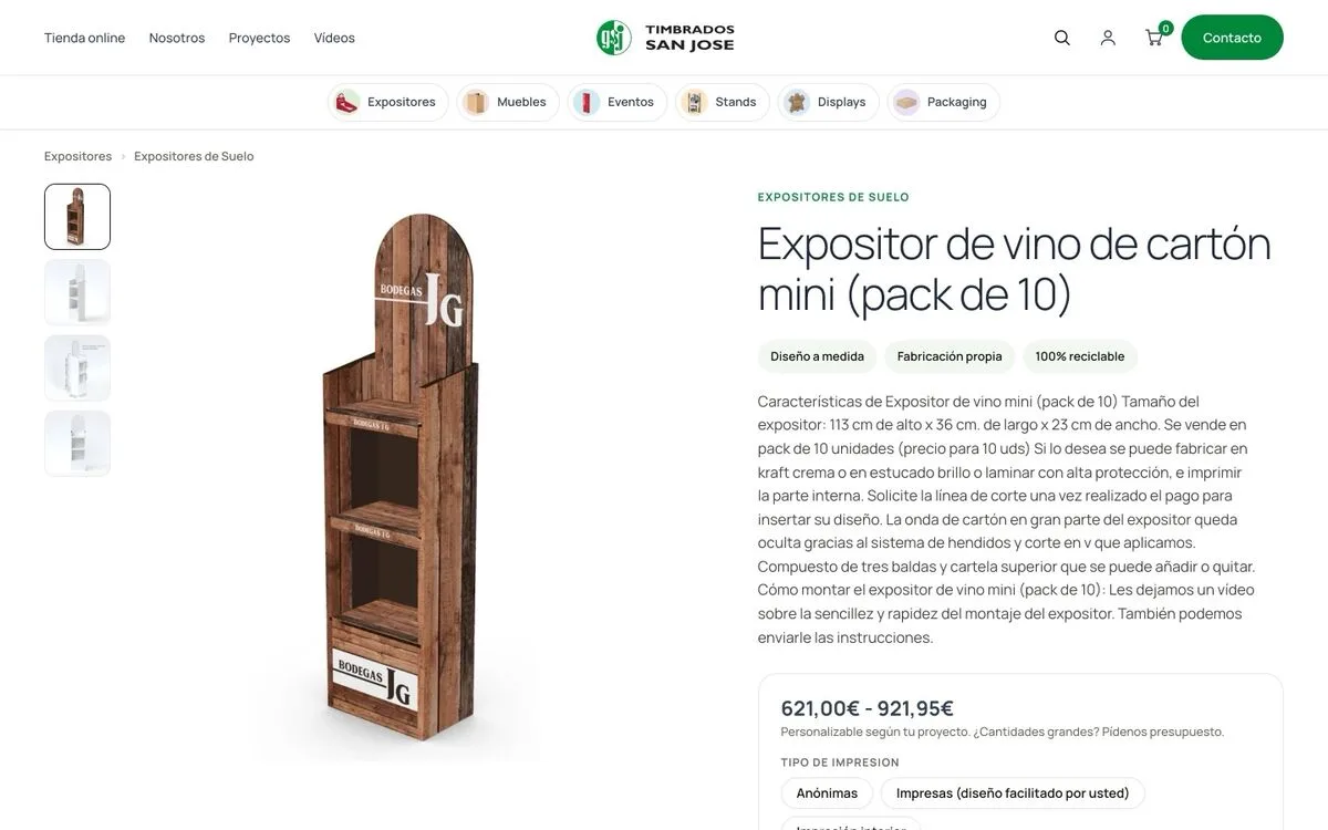 Ficha de producto de Gráficas San José en escritorio